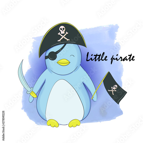 Cute penguin in the style of a cartoon.