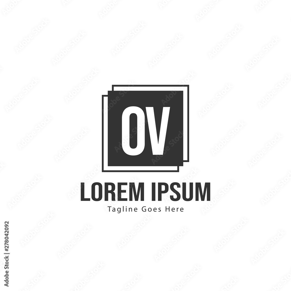 Initial OV logo template with modern frame. Minimalist OV letter logo vector illustration