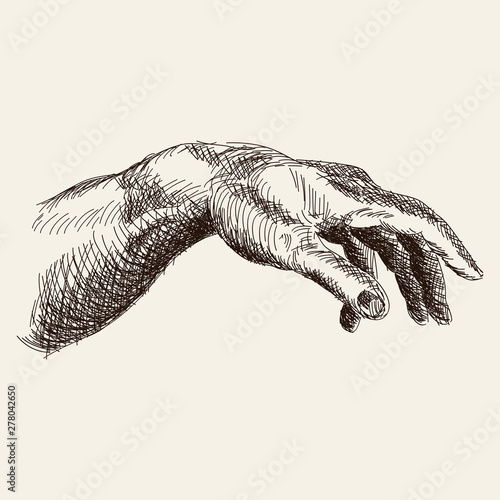 Vector sketch drawing of hands isolated on white background.