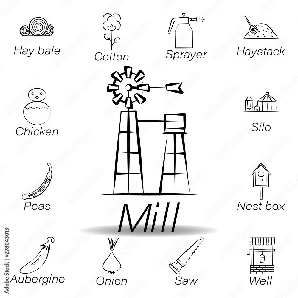 mill hand draw icon. Element of farming illustration icons. Signs and symbols can be used for web, logo, mobile app, UI, UX