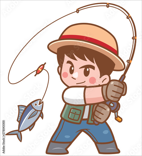 Vector illustration of Cartoon Boy fishing