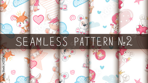 Set cute animals - seamless pattern © HandDraw