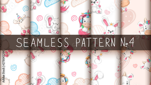 Cute teddy animals - seamless pattern