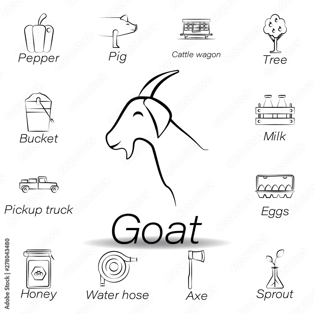 Obraz premium goat hand draw icon. Element of farming illustration icons. Signs and symbols can be used for web, logo, mobile app, UI, UX