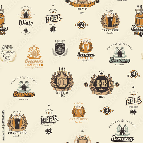 Vector seamless pattern with various beer labels