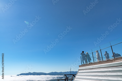 Fototapeta Naklejka Na Ścianę i Meble -  Panorama view from Unkai Terrace in summer time sunny day at Tomamu, Shimukappu village. To see the sea of clouds, the weather conditions must be complete