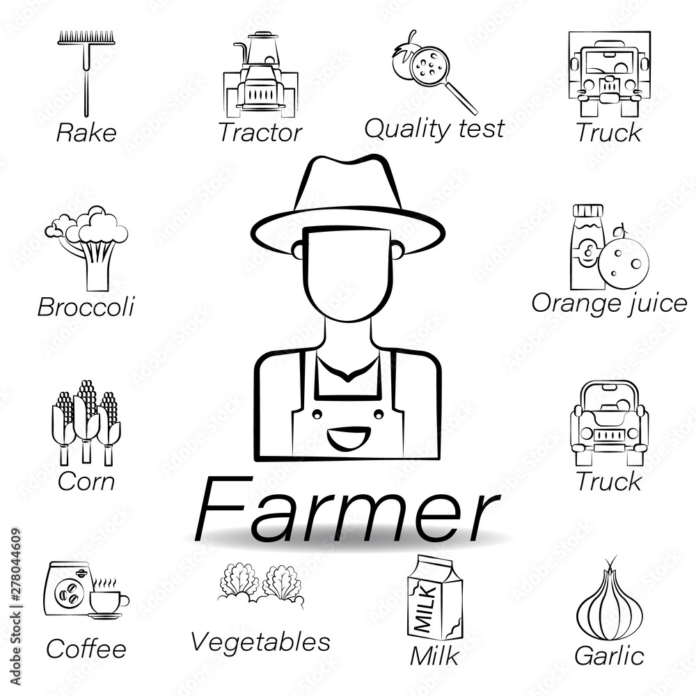 Obraz premium farmer hand draw icon. Element of farming illustration icons. Signs and symbols can be used for web, logo, mobile app, UI, UX