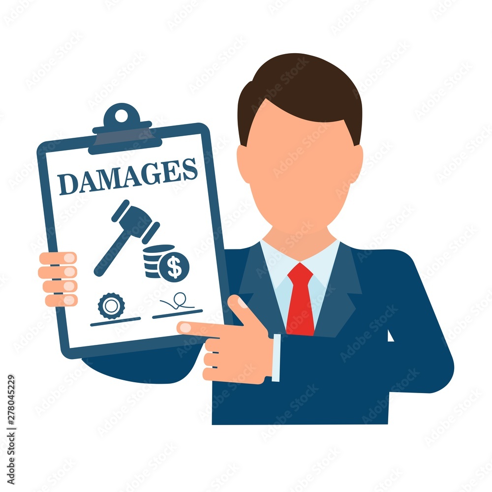 Сompensation for financial losses. Damages. Flat design, white background. Сompensation for financial losses. Damages. Flat design, white background.