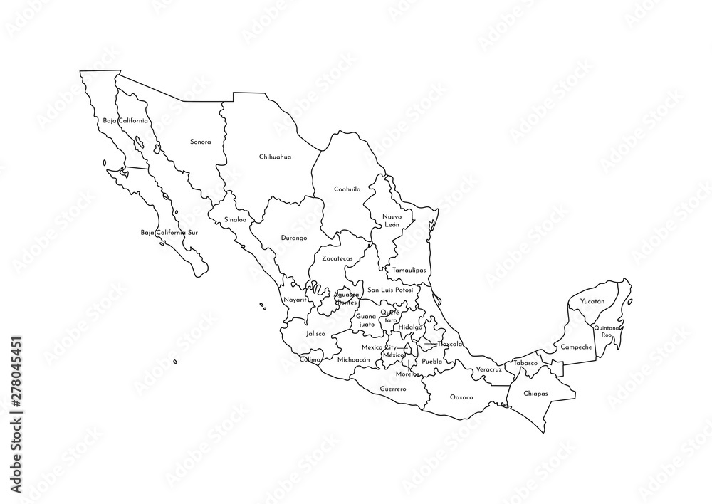 Vector isolated illustration of simplified administrative map of Mexico ...