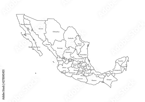 Obraz na płótnie Vector isolated illustration of simplified administrative map of Mexico (United Mexican States)﻿