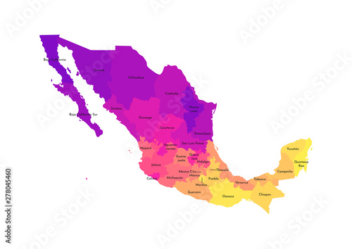 Obraz na plátně Vector isolated illustration of simplified administrative map of Mexico (United Mexican States)﻿