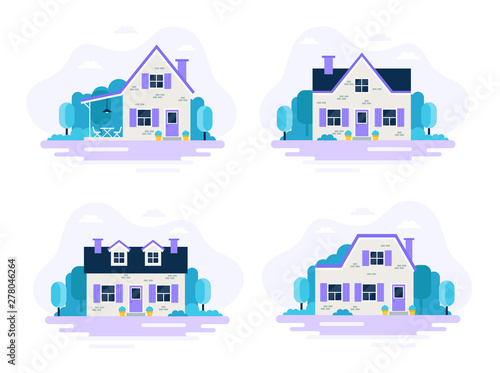 Cute houses with garden, set of 4 houses.