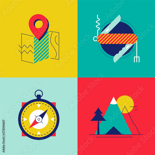 Tourism and camping - colorful flat design style elements