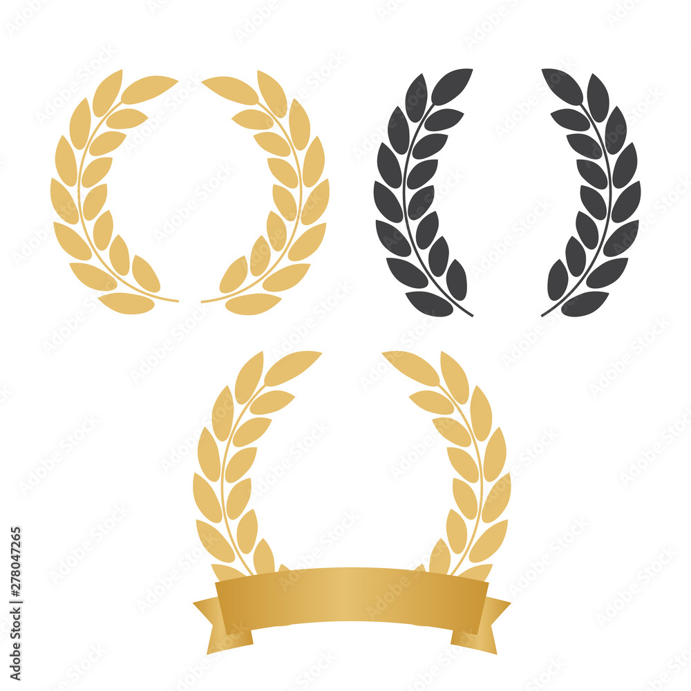 Set of silhouette circular laurel. Laurel wreath with golden ribbon Set of silhouette circular laurel. Laurel wreath with golden ribbon