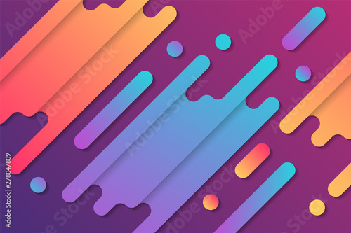 color trendy gradient background. modern geometric shapes with shadow. orange and blue rectangles with rounded corners