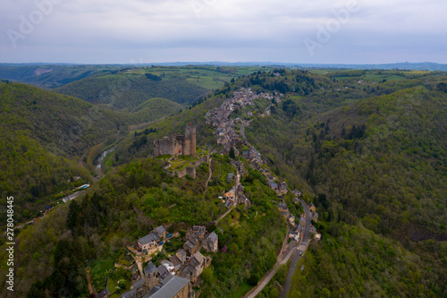 A picturesque village build on a hill. Najac town, Aveyron, France
