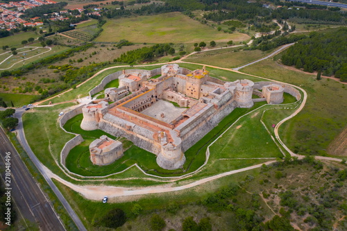 Aerial landscape of Salses-le-Château or just Salses  is in the Pyrénées-Orientales department in southern France. It is located north of the city of Perpignan and it's famous by the hidden fortress