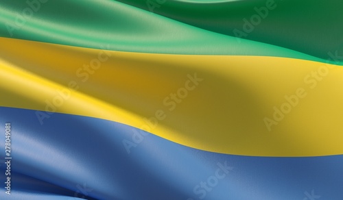 High resolution close-up flag of Gabon. 3D illustration.