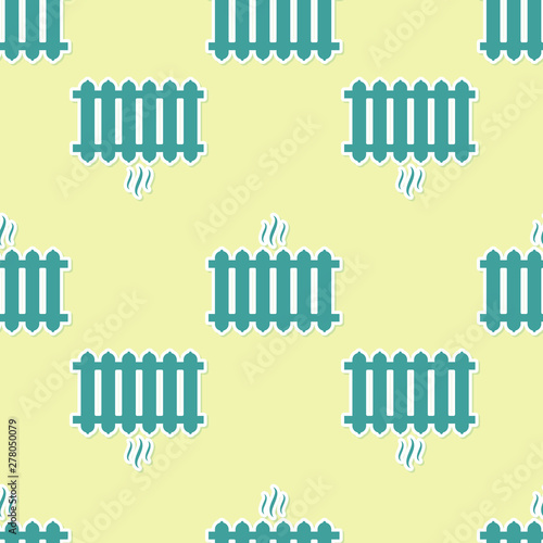 Green Heating radiator icon isolated seamless pattern on yellow background. Flat design. Vector Illustration