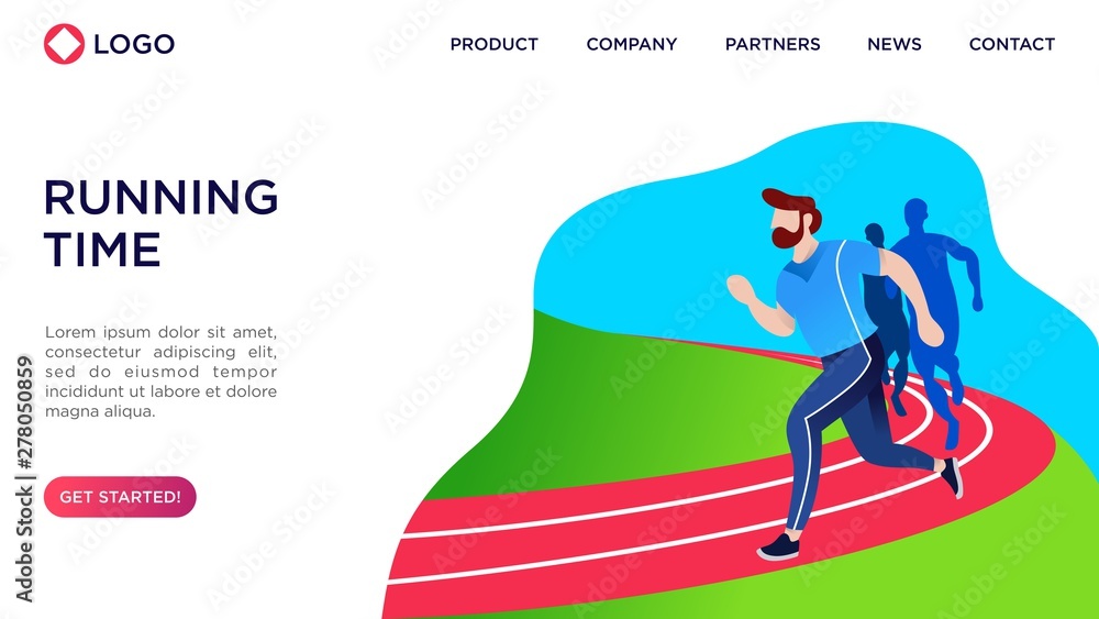People running on the city park. Landing page and header concept. Flat vector illustration People running on the city park. Landing page and header concept. Flat vector illustration