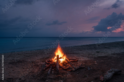 Fototapeta Bonfire on the beach   Views around the small Caribbean island of Curacao