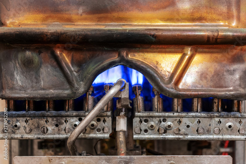 Copper gas boiler. Nozzle and fire gas boiler.