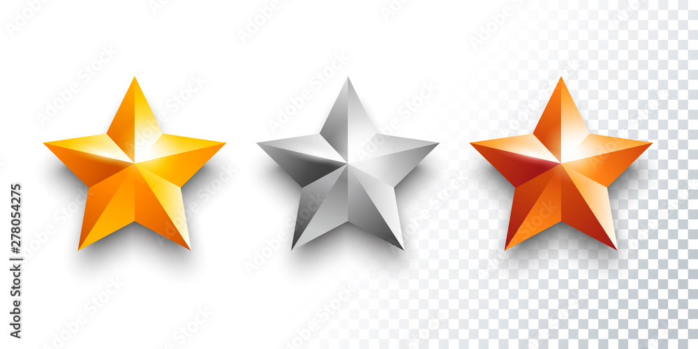 Vector set of gold, silver and bronze medals with stars - obrazy, fototapety, plakaty 