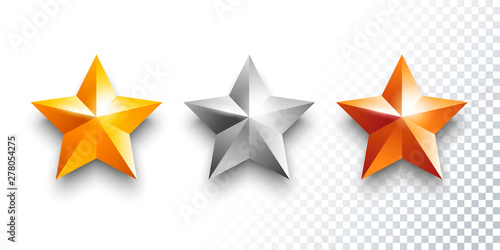 Vector set of gold, silver and bronze medals with stars