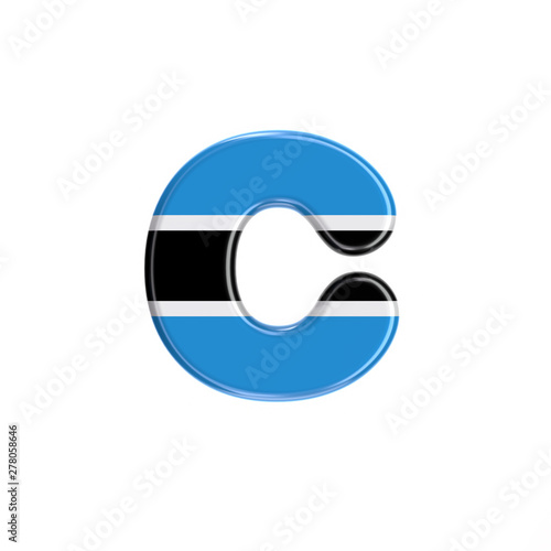 Botswana flag letter C - Lowercase 3d Batswana font - Suitable for Africa, Gaborone or politics related subjects