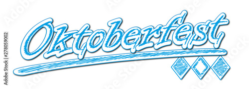 Oktoberfest weiß blau als Typografie Vector Schrift.