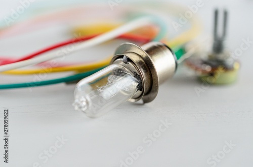 Electrical components on white background