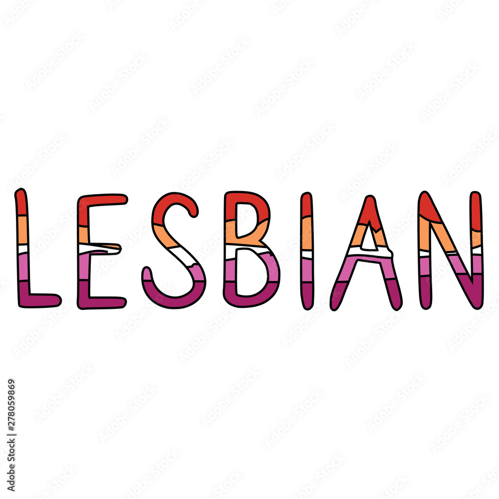 Cute Lesbian Typography Cartoon Vector Illustration Motif Set Hand