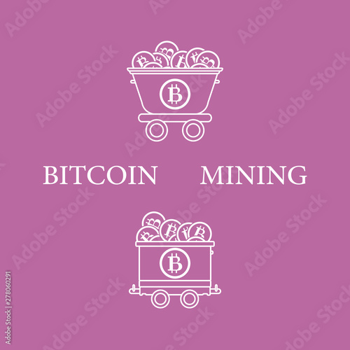 Mining of bitcoins. Mining trolleys with bitcoins.