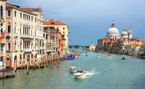 Beautiful view Venice, Italy. Grand canal and Basilica Santa Maria della Salute, Venice, Italy. © dzmitrock87