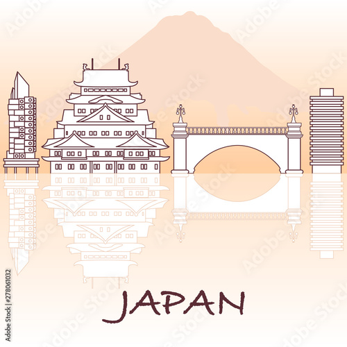 Japanese architecture. Mount Fuji.