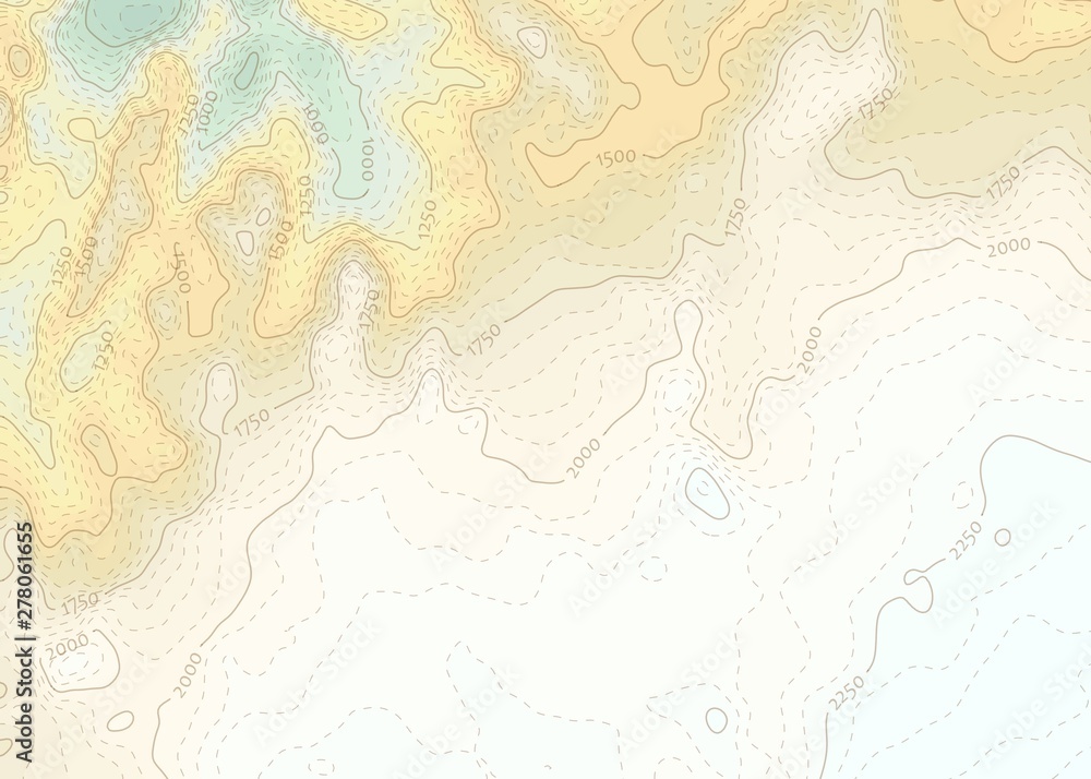 Light blue-yellow topographical map with dashed contour lines