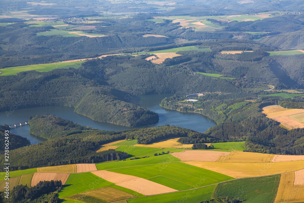 Aerial view of reservoir of Esch Sûre