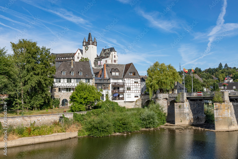 historic Diez castle at river Lahn , Rhineland-Palatinate, Germany
