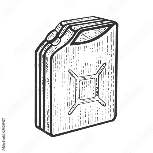 Gasoline jerrycan canister sketch engraving vector illustration. Scratch board style imitation. Hand drawn image. photo