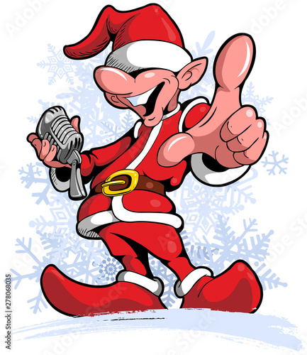 Photography Cartoon style singing christmas gnome with snowflakes on background