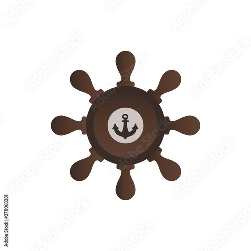Vector helm boat steering wheel with anchor icon