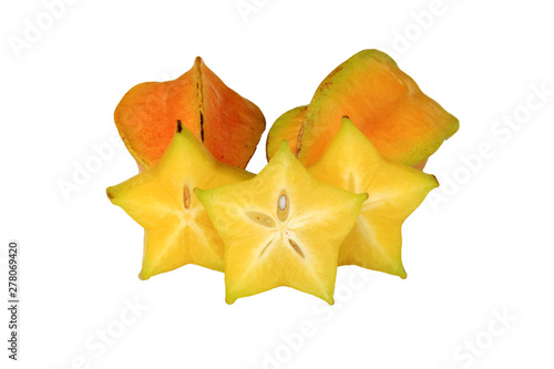 Carambola or star apple ( starfruit ) on isolate white background,Close up healthy carambola or star apple food isolated. 