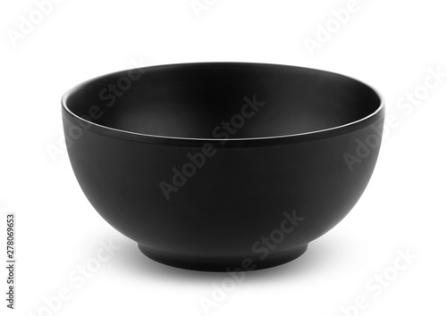 Black ceramic bowl isolated on white background photo