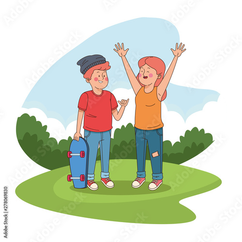 Teenagers friends at park cartoons