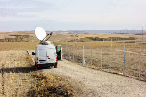 Mobile unit of television in a path photo