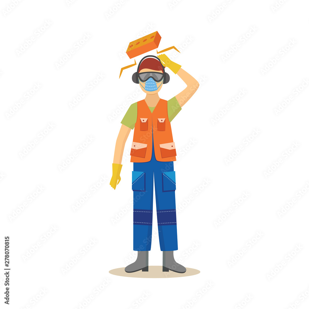 Production worker at the risk of injury at work vector illustration isolated on white.
