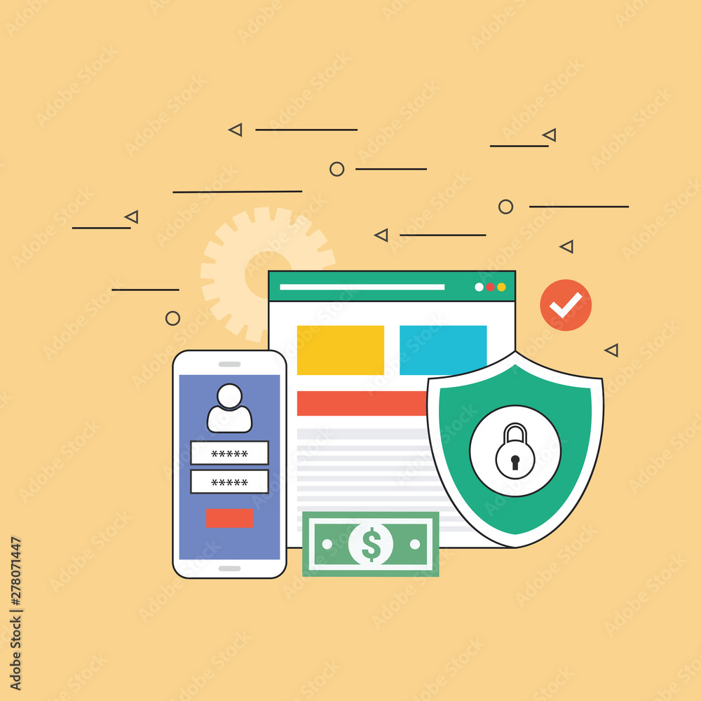 Website Security and Data Protection. Vector Website Security and Data Protection. Vector