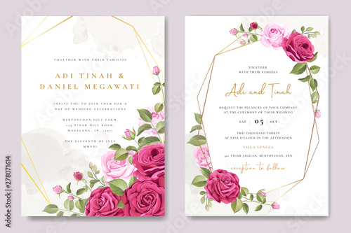 wedding invitation card with roses frame template