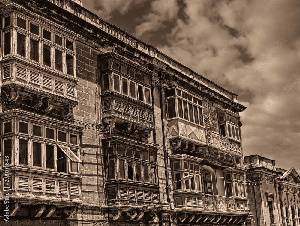 Vintage Balconies in Malta in Sepia