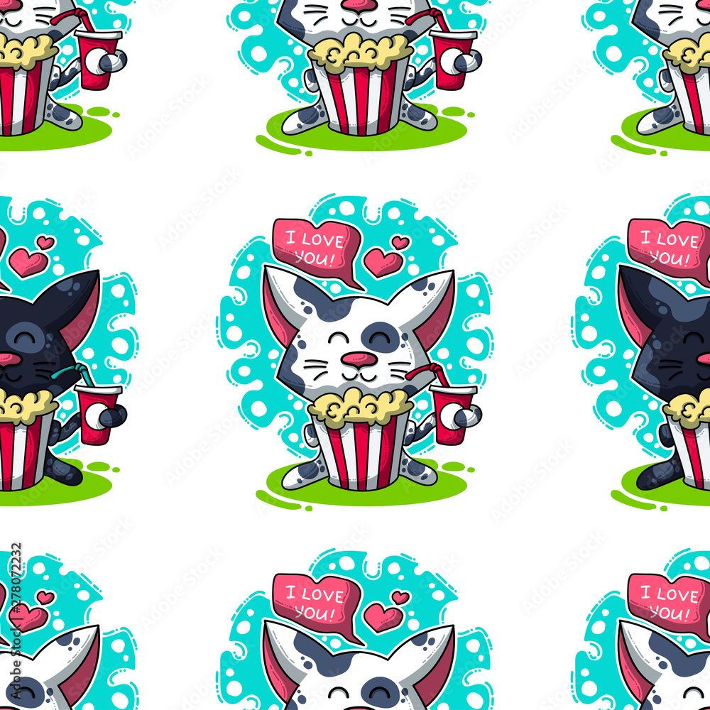 Vector seamless pattern about Cats in love